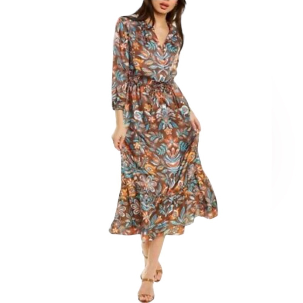 NEW J. McLaughlin Liberty Dress in Fluer Stitch Floral Print Tiered Size Medium